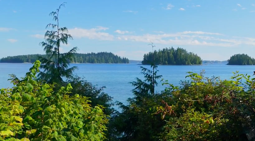 Coastal view of ocean and islands.