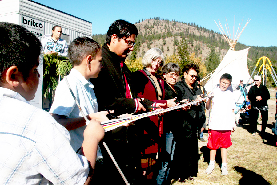 The ribbon-cutting at the opening of Nooaitch library.