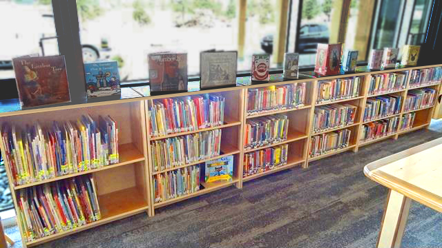 Over 1,000 books on the shelves of Rocky Pines library.