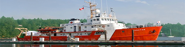 A Coast Guard vessel at a dock. The Coast Guard's contributions to our projects put it among the Write to Read BC sponsors.
