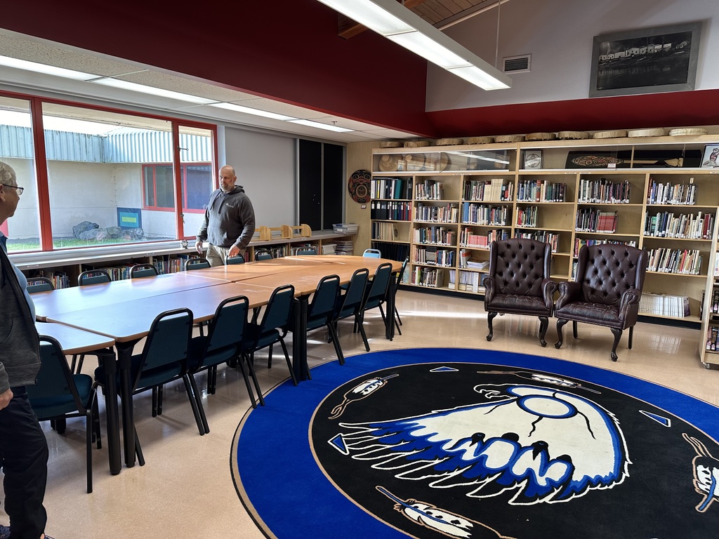Hazelton school library, installed by Write to Read BC, with space for working and meeting.